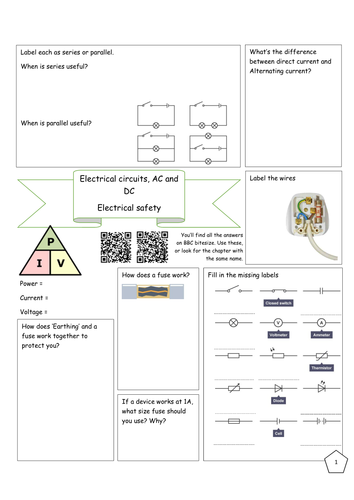 Bitesize Electricity revision - Electrical circuits AC and DC, Electrical safety