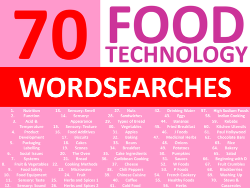 70 Food Technology Wordsearches Keyword Starters Wordsearch Cover Lesson Homework Plenary
