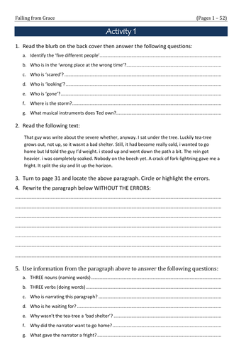Falling from Grace differentiated worksheets