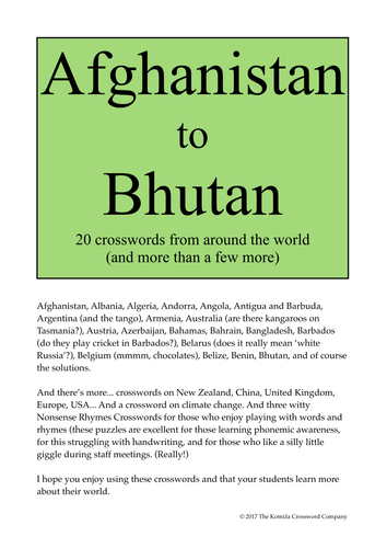 Afghanistan to Bhutan - 20 crosswords
