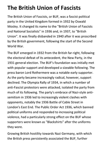 The British Union of Fascists Handout
