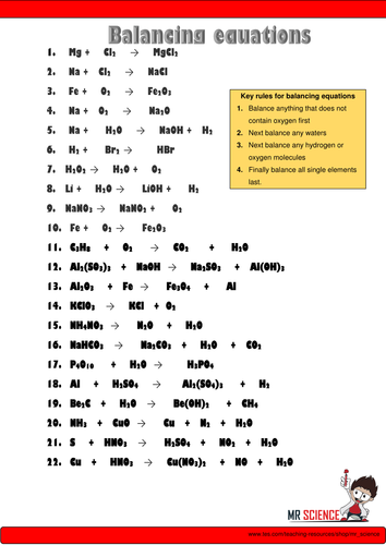 Balancing equations worksheet | Teaching Resources