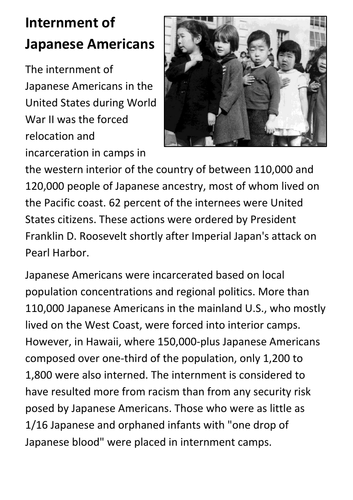 Internment of Japanese Americans Handout