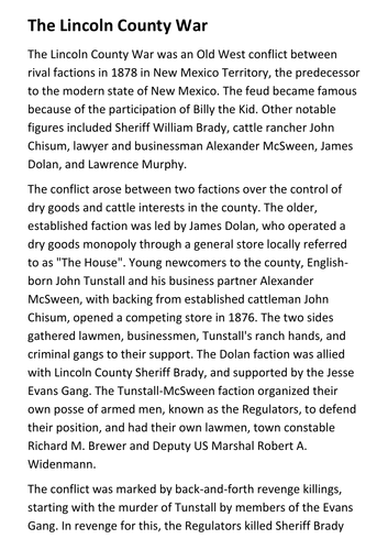 The Lincoln County War Handout