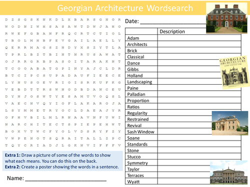 Georgian Architecture Wordsearch Art Design Starter Settler Activity Homework Cover Lesson