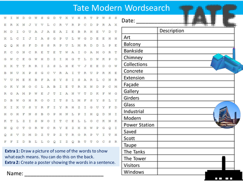 Tate Modern Wordsearch Art Gallery Starter Settler Activity Homework Cover Lesson