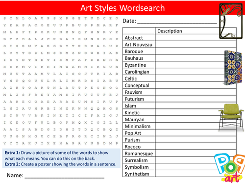 Art Styles Wordsearch History Starter Settler Activity Homework Cover Lesson