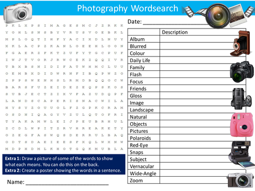 Photography Wordsearch Photos Art Design Starter Settler Activity Homework Cover Lesson