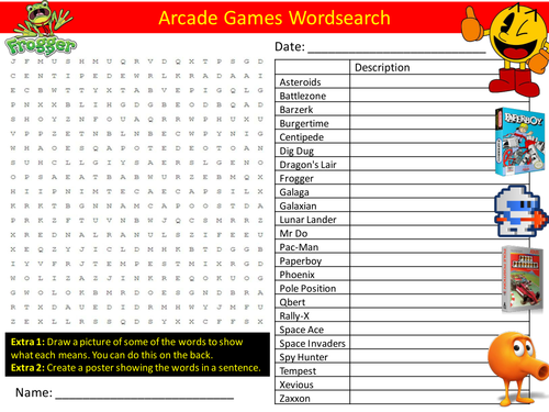 Arcade Games Wordsearch Design ICT Computing Starter Settler Activity Homework Cover Lesson