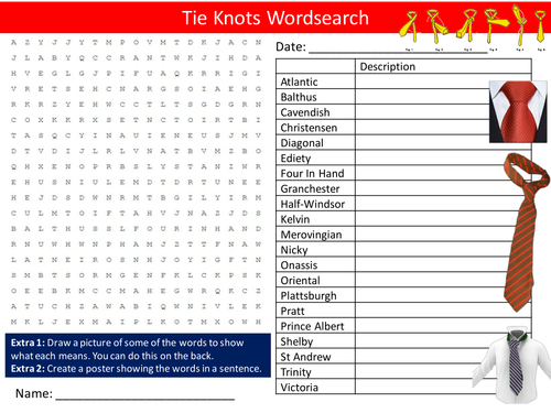 Tie Knots Wordsearch Starter Settler Activity Homework Cover Lesson