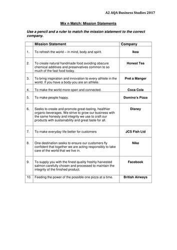 Mission statement match up