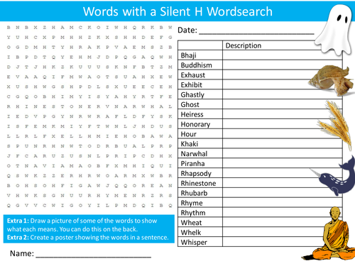 words with a silent h wordsearch english language letter