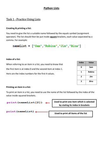 Y9 & GCSE - Python Lists