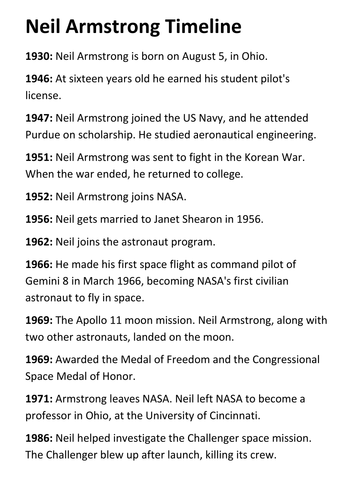 Neil Armstrong Timeline and Quotes Activity | Teaching Resources