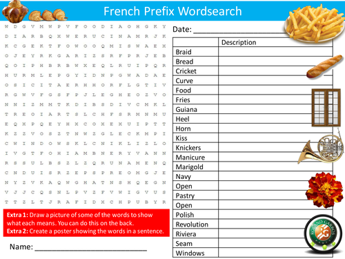 French Things Items Prefix Wordsearch France Starter Settler Activity Homework Cover Lesson