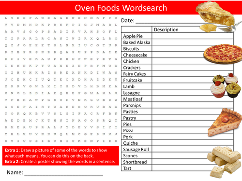 Oven Foods Wordsearch Food Technology Starter Settler Activity Homework Cover Lesson