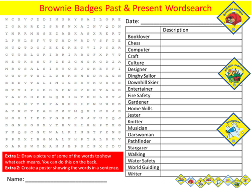 Brownie Badges Wordsearch Guides Cubs Scouts Starter Settler Activity Homework Cover Lesson