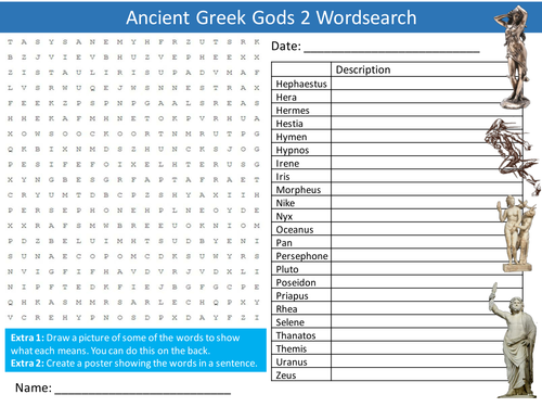 Ancient Greek Gods 2 Wordsearch Myths Legends Starter Settler Activity Homework Cover Lesson