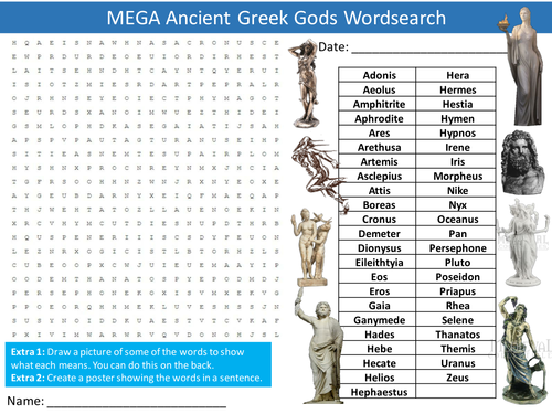 3 x Ancient Greek Gods Wordsearch Myths Legends Starter Settler Activity Homework Cover Lesson