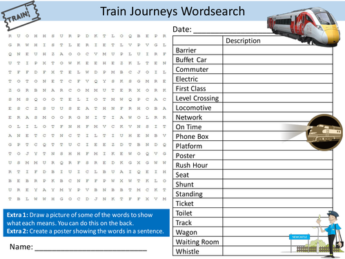 Train Journeys Wordsearch Transport Vehicles Starter Settler Activity Homework Cover Lesson