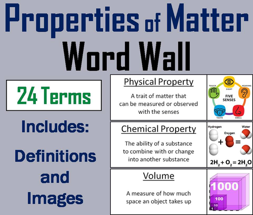 Chemical and Physical Properties of Matter Word Wall Cards