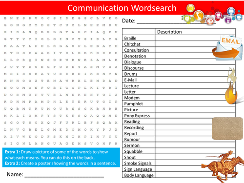 Communication Methods Wordsearch Language Starter Settler Activity Homework Cover Lesson