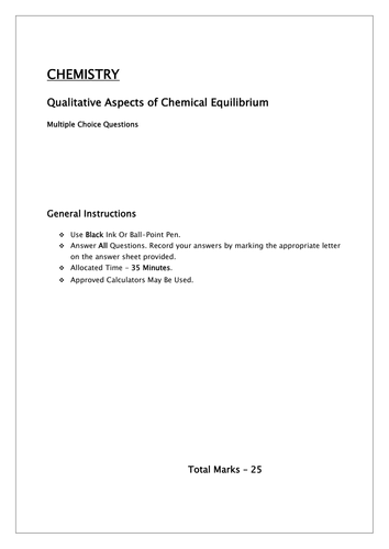 Chemical Equlibria , Qualitative aspects /MCQ