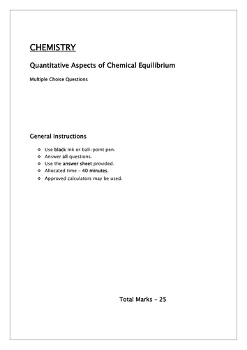 Chemical Equlibria Quantitative aspects