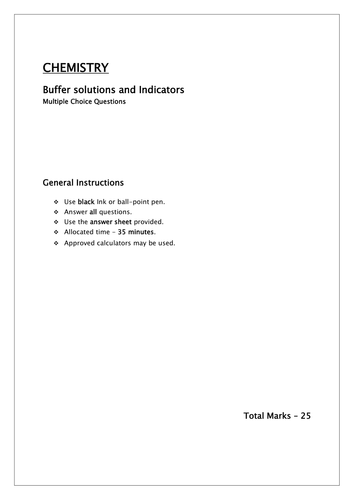 Buffer solutions and Indicators/ MCQ
