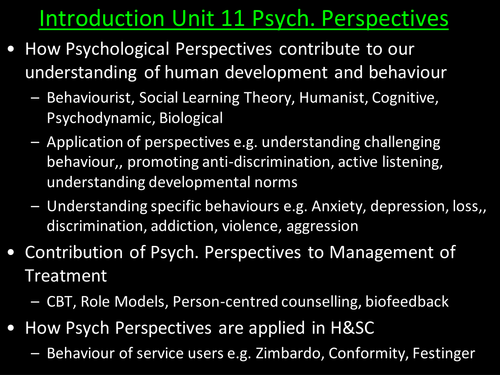 Unit 11: Behaviourist Perspective- Psychological Perspectives Health and Social Care