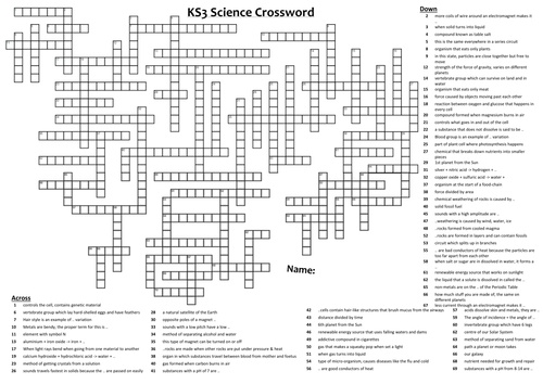 Large KS3 Science crossword + answers | Teaching Resources