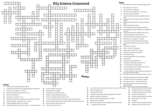 Large KS3 Science crossword + answers