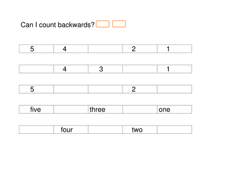 Year 1 White Rose counting backwards worksheet