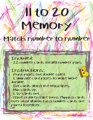 11 to 20 Number Memory