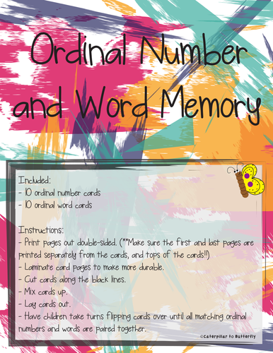 Ordinal Number (1st-10th) and Name Memory