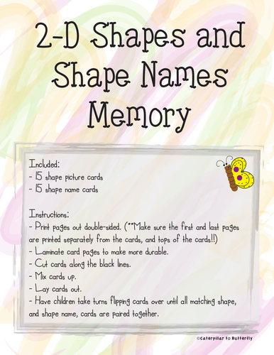 2D Shape and Shape Name Memory