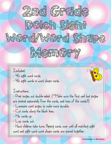 2nd Grade Sight Word Memory: Word Shape Version