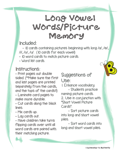 Long Vowel Words and Picture Memory