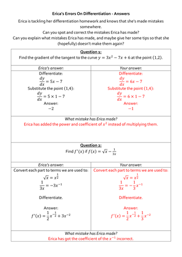 Erica's Errors On Differentiation