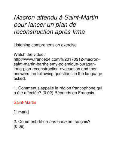 Listening comprehension exercise - Ouragan Irma