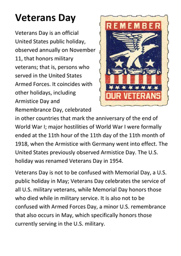 Veterans Day USA Handout