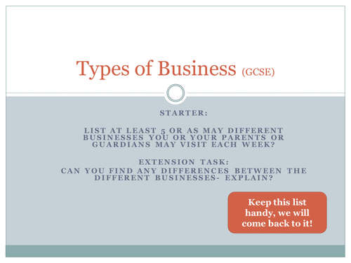 GCSE Business AQA Types of Business (Lesson 2)