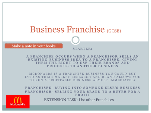 GCSE Business AQA Franchise (Lesson 3)