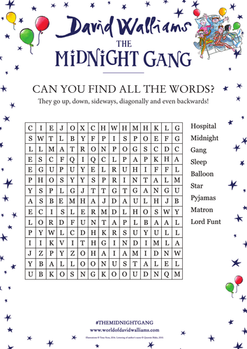 David Walliams' The Midnight Gang - Word Search