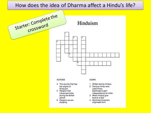 KS3 RE/RS lesson on Hinduism - Dharma - fully resourced