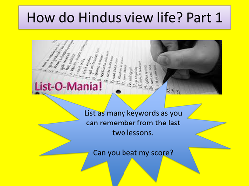 KS3 RE/RS lesson on Hinduism - Hindu life