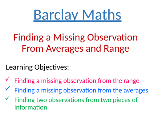 Finding Missing Observations from the Averages and Range