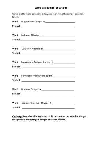 Word and Symbol Equations