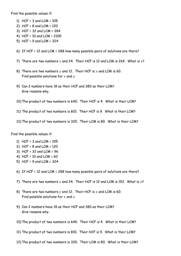Gven HCF and LCM find...