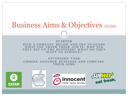 Business Aims/Objectives GCSE AQA